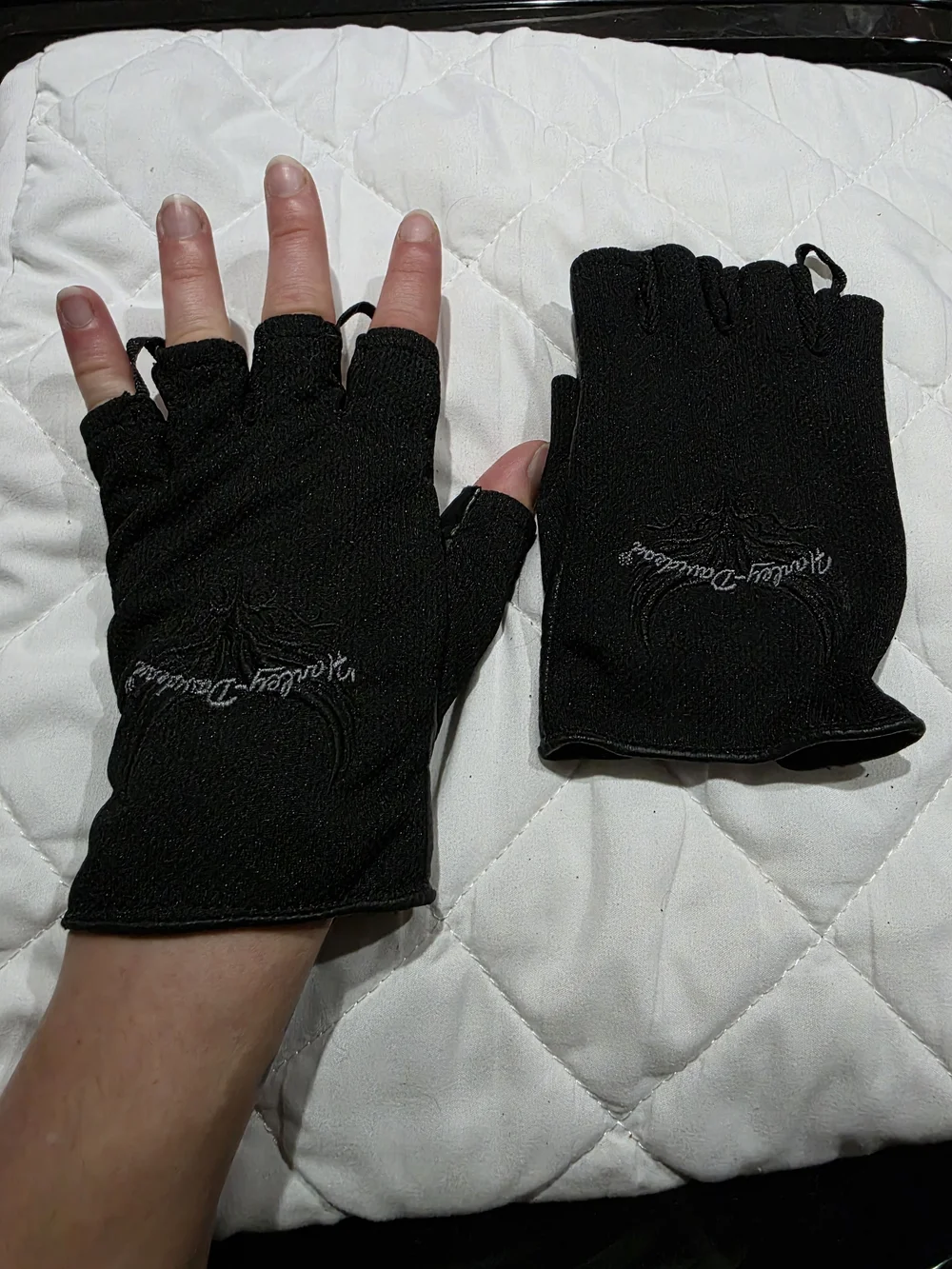 Harley-Davidson Women's Black Fingerless Motorcycle Gloves with Embroidered Logo